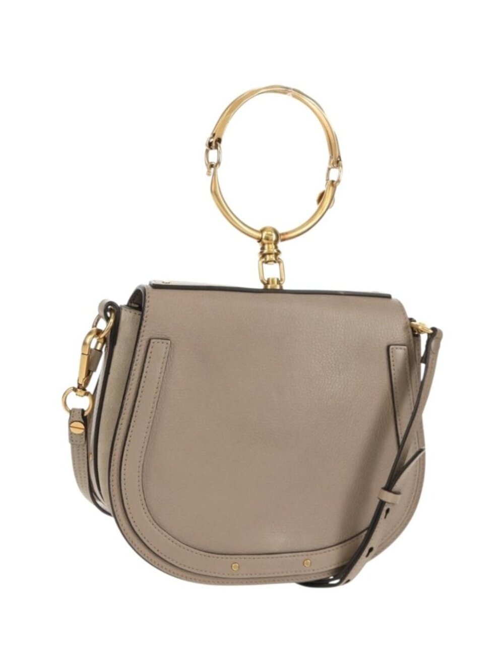Chloe Nile Medium Bracelet Shoulder Bag Leather Beige Gold